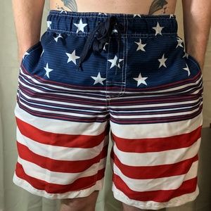 Faded Glory American Flag Swim Trunks Small